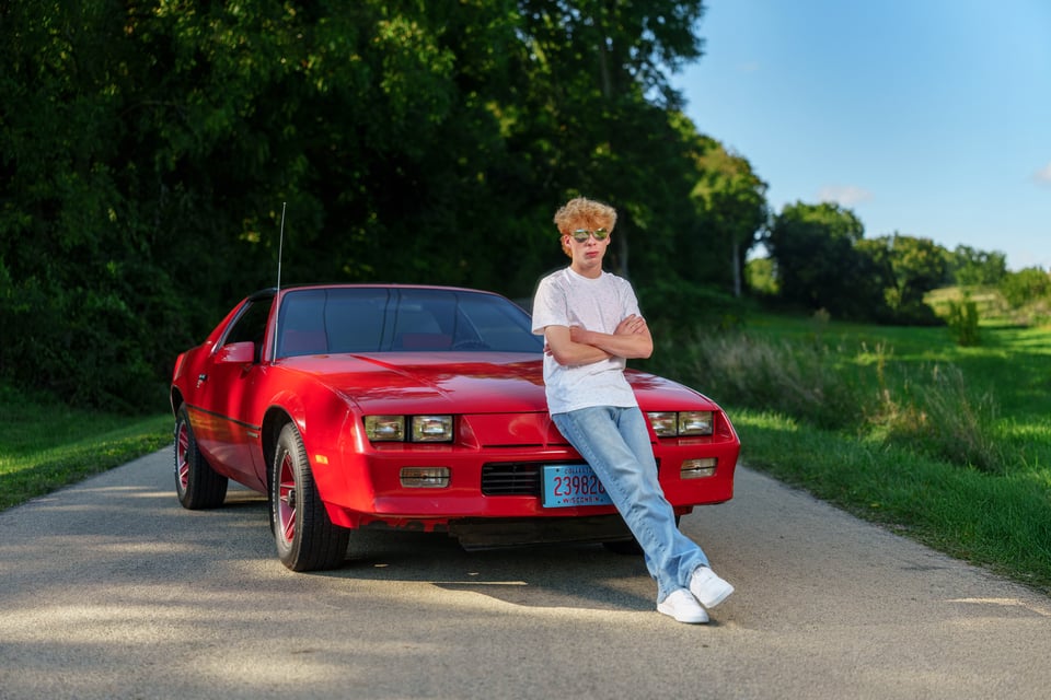Logan Meier poses for senior photos outside Monroe, Wisconsin on September 5th, 2025. Meirer will graduate in 2026. for Second Crop Creative.
