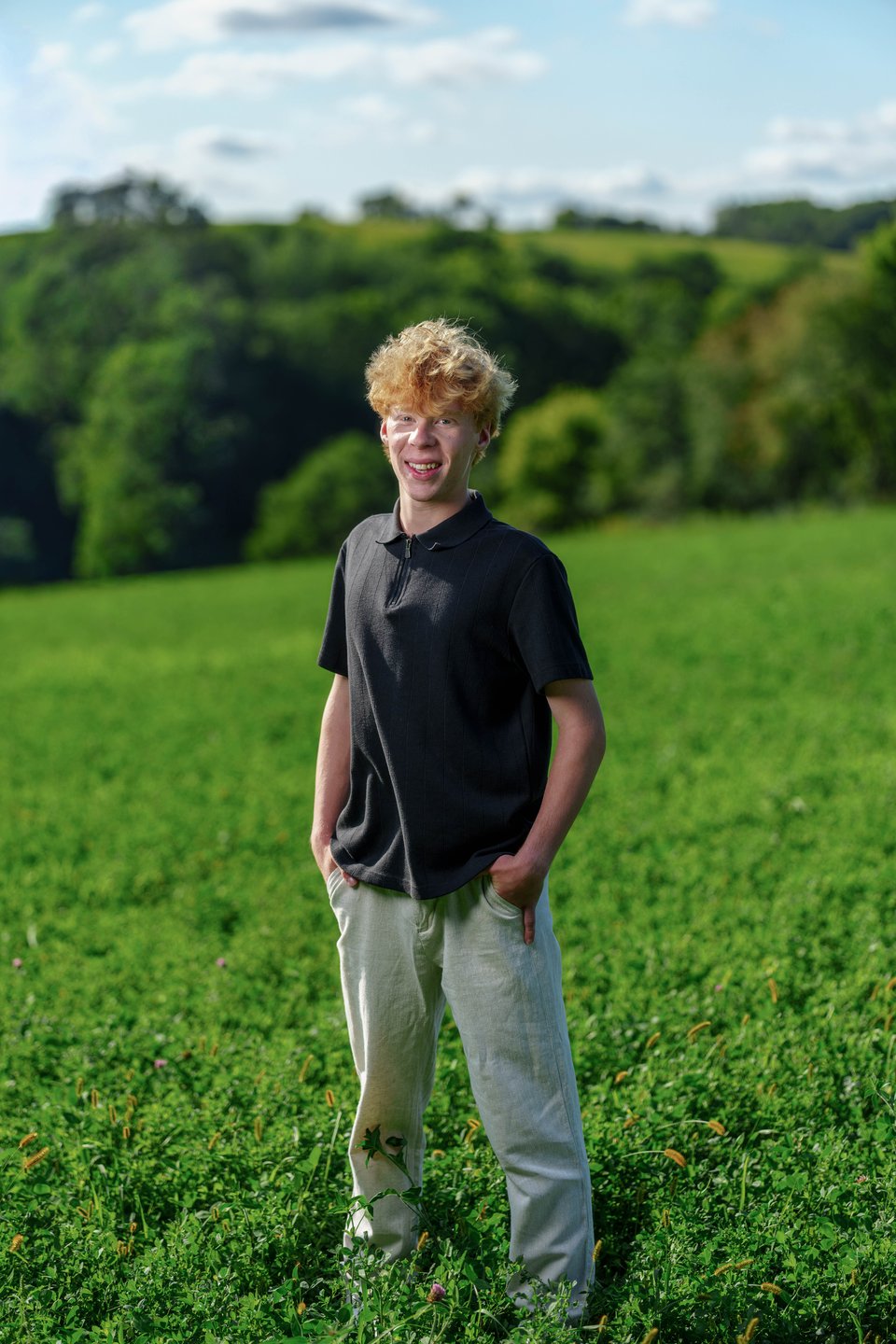 Logan Meier poses for senior photos outside Monroe, Wisconsin on September 5th, 2025. Meirer will graduate in 2026. for Second Crop Creative.