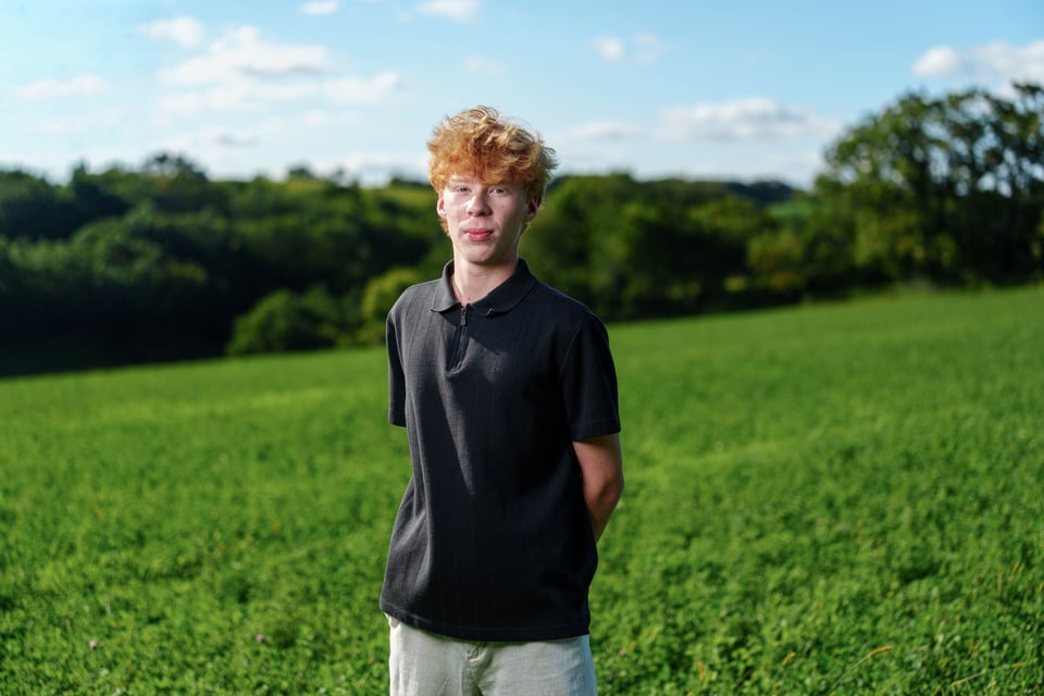 Logan Meier poses for senior photos outside Monroe, Wisconsin on September 5th, 2025. Meirer will graduate in 2026. for Second Crop Creative.