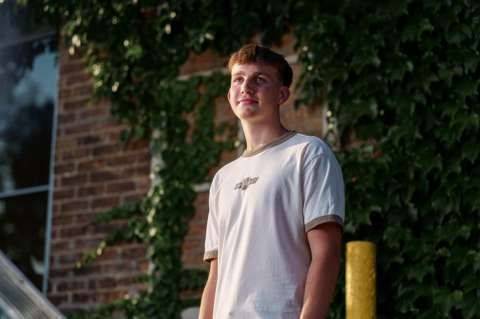 Logan Taylor poses for senior photos in Monroe, Wisconsin on September 8th, 2025. Taylor will graduate in 2026. for Second Crop Creative.