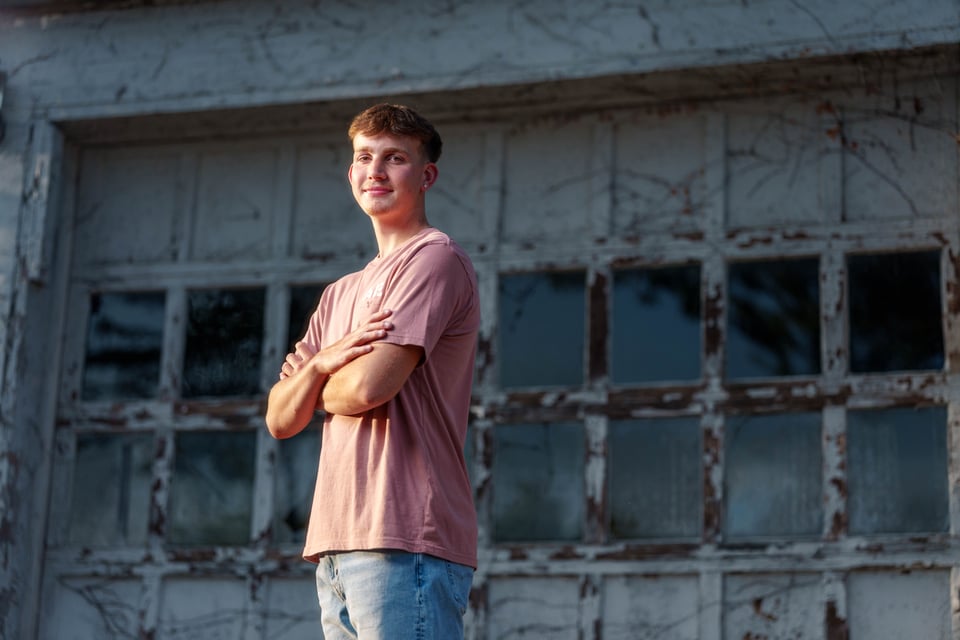 Logan Taylor poses for senior photos in Monroe, Wisconsin on September 8th, 2025. Taylor will graduate in 2026. for Second Crop Creative.
