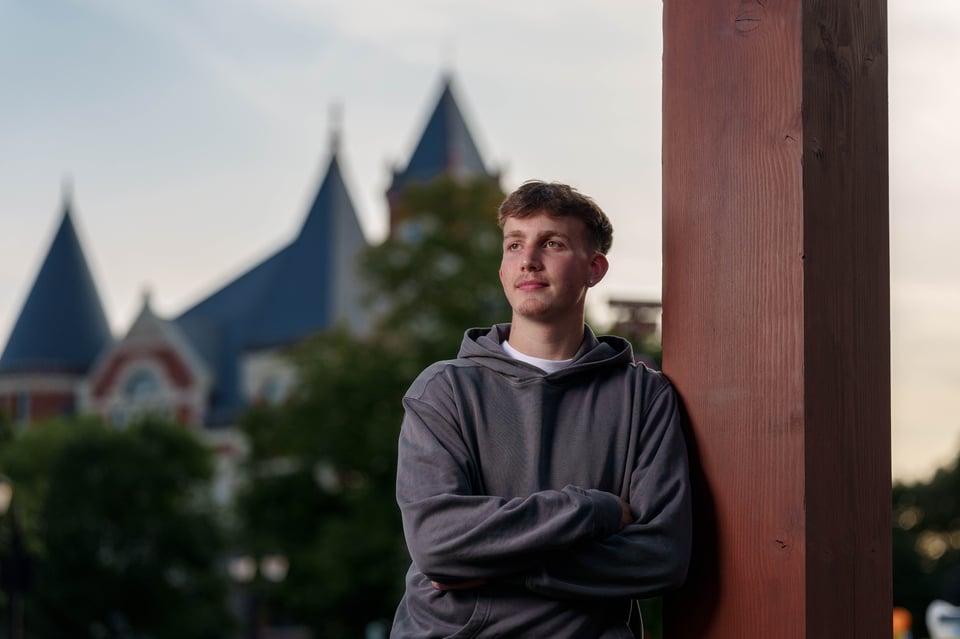 Logan Taylor poses for senior photos in Monroe, Wisconsin on September 8th, 2025. Taylor will graduate in 2026. for Second Crop Creative.