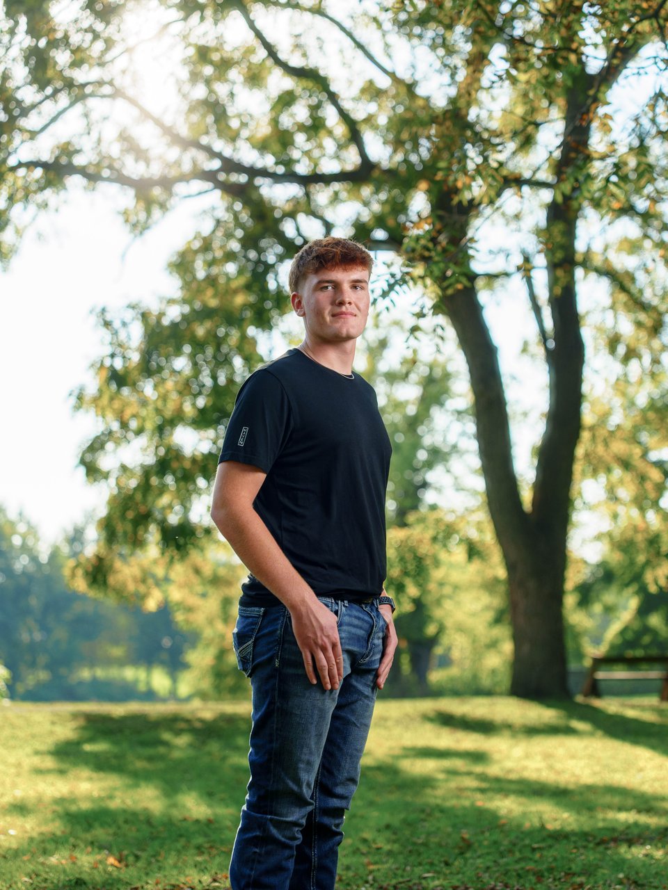 Lucas Keating poses for senior photos at Beckman Mill in Beloit, Wisconsin on September 14th, 2025. Keating will graduate from Brodhead in 2026. for Second Crop Creative.