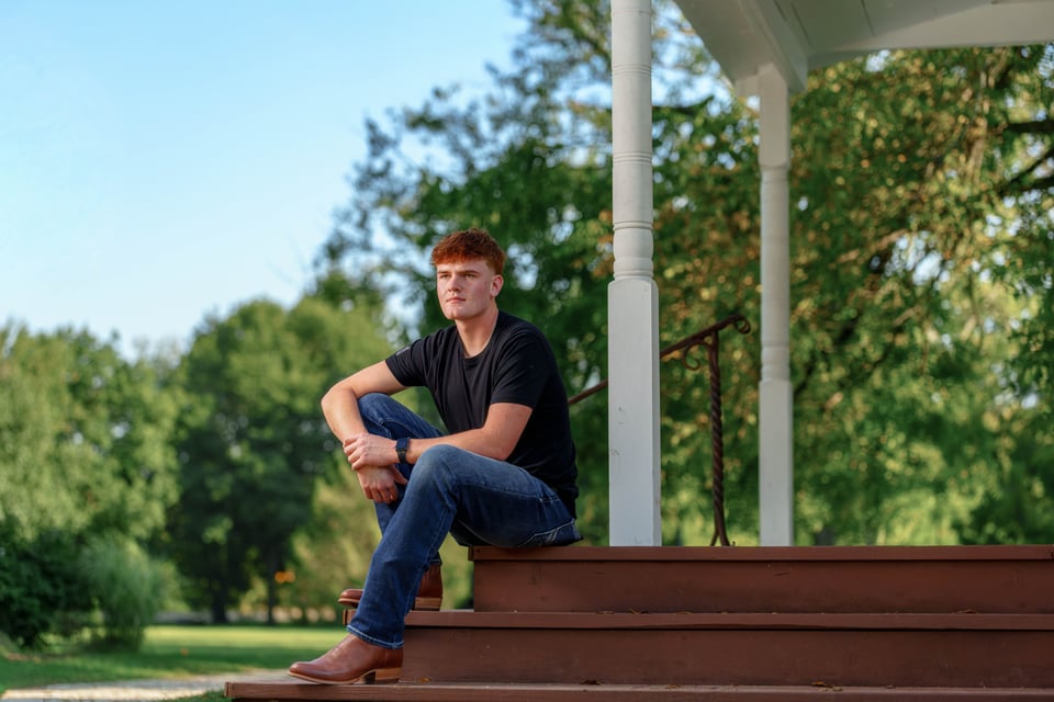 Lucas Keating poses for senior photos at Beckman Mill in Beloit, Wisconsin on September 14th, 2025. Keating will graduate from Brodhead in 2026. for Second Crop Creative.