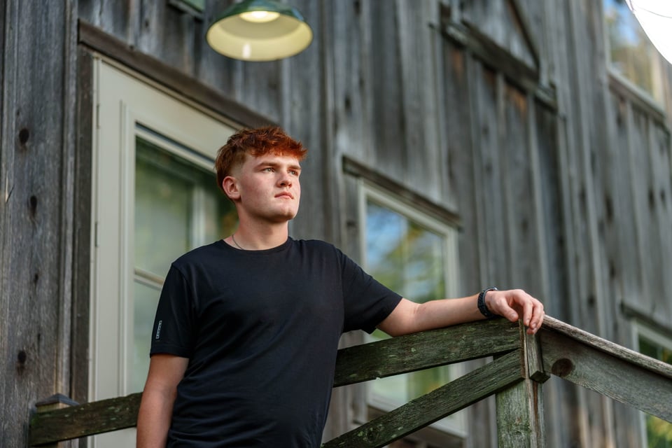 Lucas Keating poses for senior photos at Beckman Mill in Beloit, Wisconsin on September 14th, 2025. Keating will graduate from Brodhead in 2026. for Second Crop Creative.