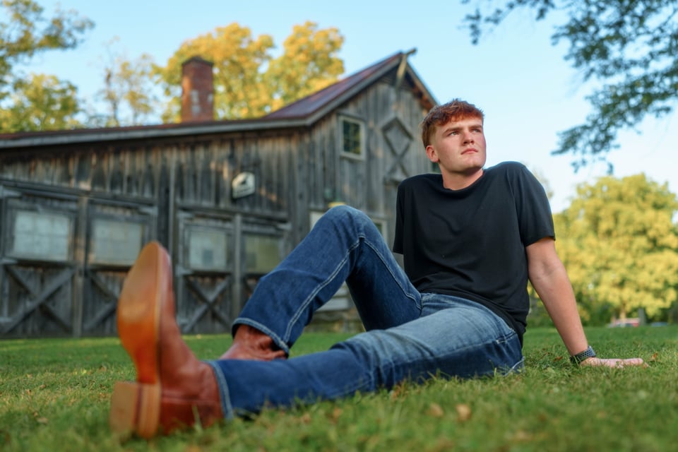 Lucas Keating poses for senior photos at Beckman Mill in Beloit, Wisconsin on September 14th, 2025. Keating will graduate from Brodhead in 2026. for Second Crop Creative.