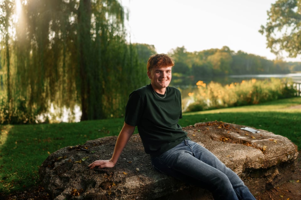 Lucas Keating poses for senior photos at Beckman Mill in Beloit, Wisconsin on September 14th, 2025. Keating will graduate from Brodhead in 2026. for Second Crop Creative.