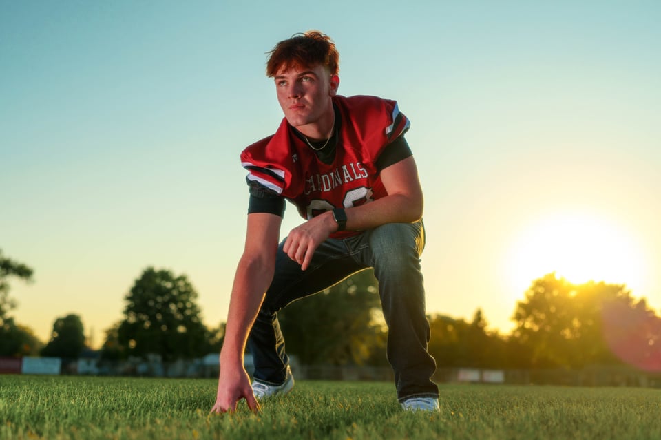 Lucas Keating poses for senior photos in Brodhead, Wisconsin on September 14th, 2025. Keating will graduate in 2026. for Second Crop Creative.
