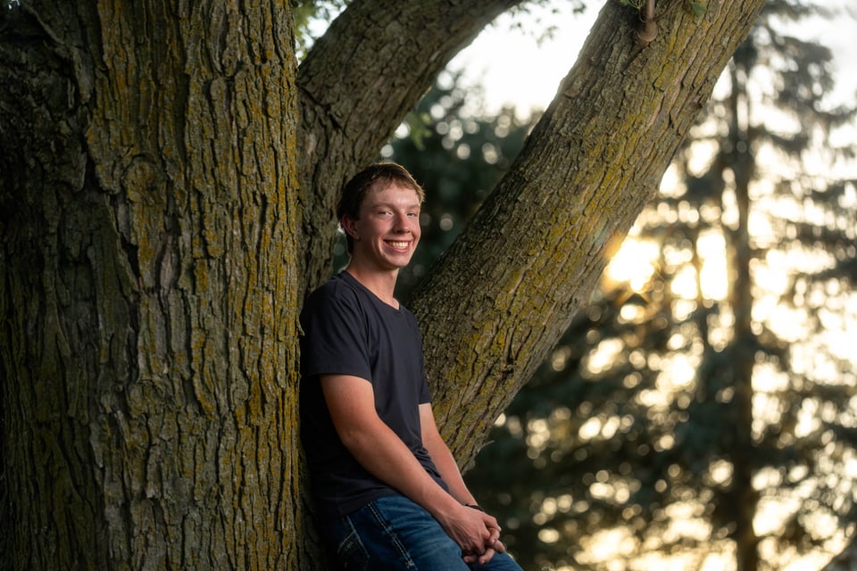 Coldan Altmann poses for senior photos in Monroe, Wisconsin on September 29th, 2025. Altmann will graduate in 2026. for Second Crop Creative.