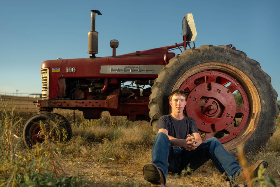Coldan Altmann poses for senior photos in Monroe, Wisconsin on September 29th, 2025. Altmann will graduate in 2026. for Second Crop Creative.