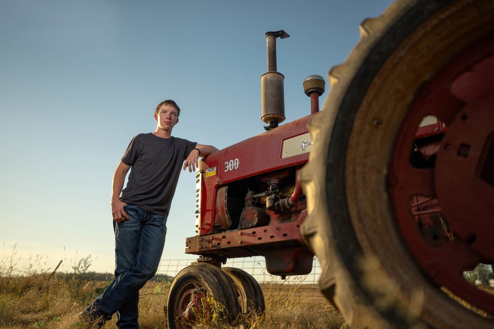 Coldan Altmann poses for senior photos in Monroe, Wisconsin on September 29th, 2025. Altmann will graduate in 2026. for Second Crop Creative.