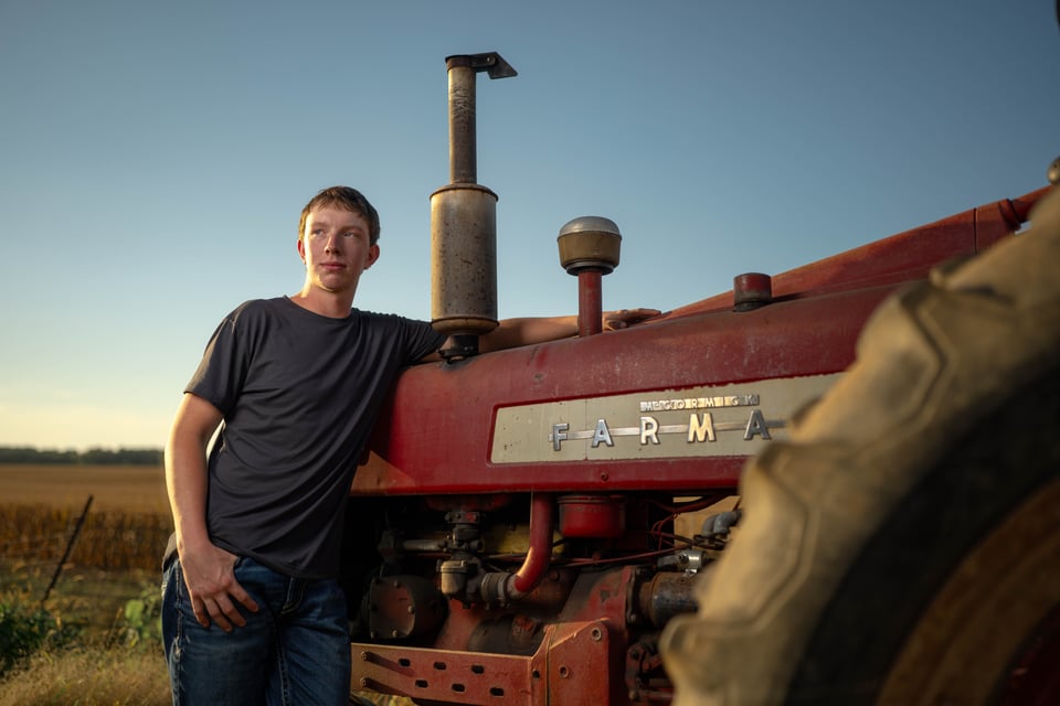 Coldan Altmann poses for senior photos in Monroe, Wisconsin on September 29th, 2025. Altmann will graduate in 2026. for Second Crop Creative.