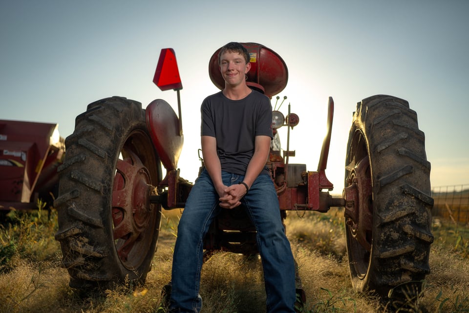 Coldan Altmann poses for senior photos in Monroe, Wisconsin on September 29th, 2025. Altmann will graduate in 2026. for Second Crop Creative.