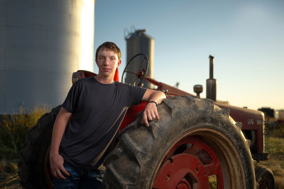 Coldan Altmann poses for senior photos in Monroe, Wisconsin on September 29th, 2025. Altmann will graduate in 2026. for Second Crop Creative.