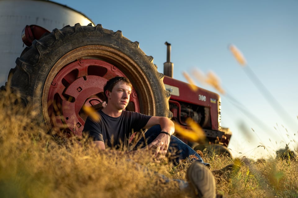 Coldan Altmann poses for senior photos in Monroe, Wisconsin on September 29th, 2025. Altmann will graduate in 2026. for Second Crop Creative.