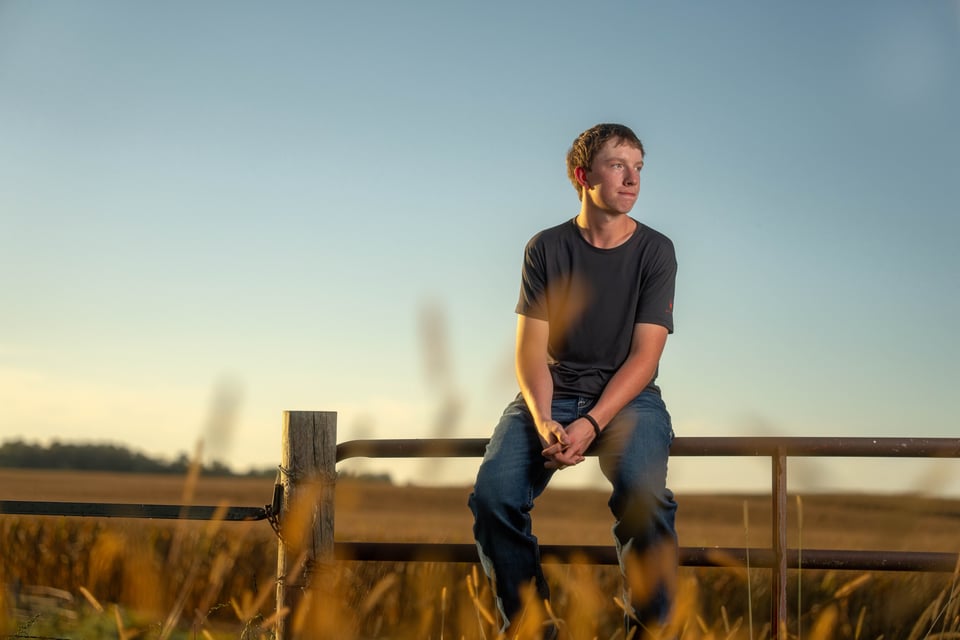 Coldan Altmann poses for senior photos in Monroe, Wisconsin on September 29th, 2025. Altmann will graduate in 2026. for Second Crop Creative.