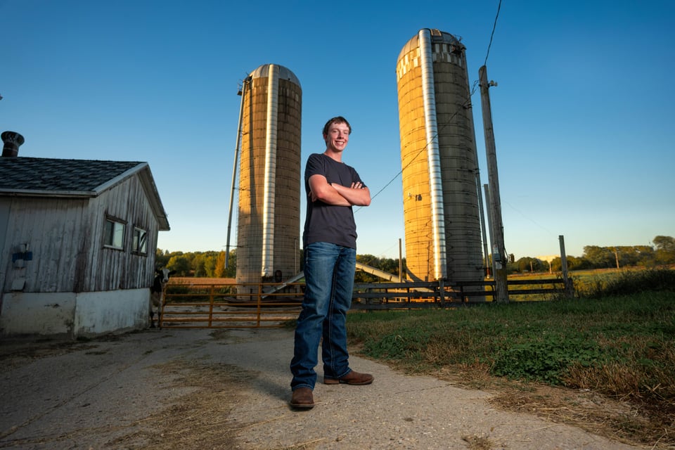 Coldan Altmann poses for senior photos in Monroe, Wisconsin on September 29th, 2025. Altmann will graduate in 2026. for Second Crop Creative.