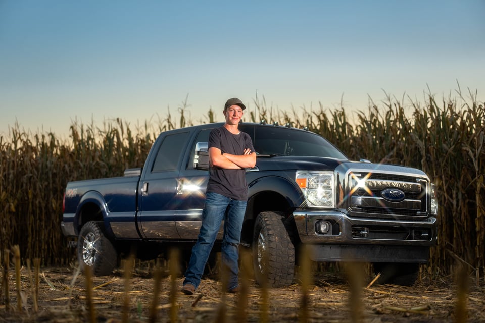 Coldan Altmann poses for senior photos in Monroe, Wisconsin on September 29th, 2025. Altmann will graduate in 2026. for Second Crop Creative.