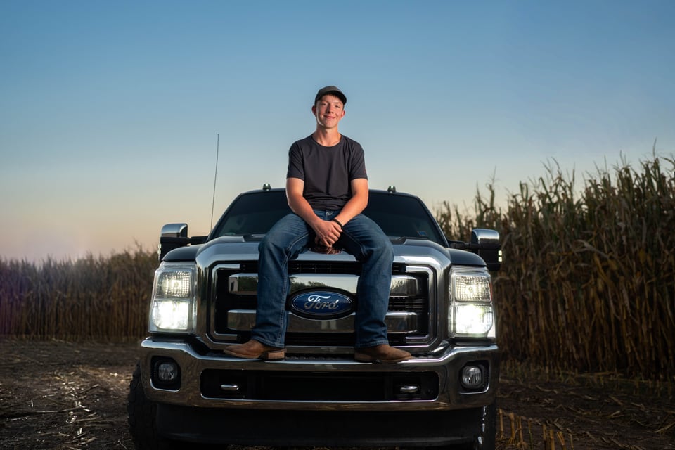 Coldan Altmann poses for senior photos in Monroe, Wisconsin on September 29th, 2025. Altmann will graduate in 2026. for Second Crop Creative.