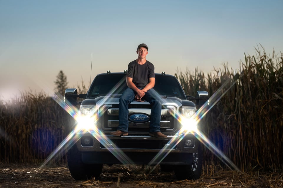Coldan Altmann poses for senior photos in Monroe, Wisconsin on September 29th, 2025. Altmann will graduate in 2026. for Second Crop Creative.