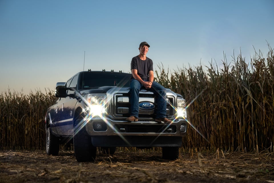 Coldan Altmann poses for senior photos in Monroe, Wisconsin on September 29th, 2025. Altmann will graduate in 2026. for Second Crop Creative.