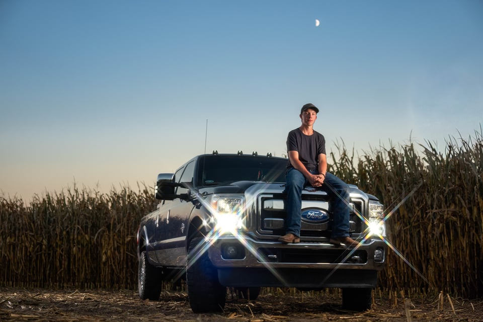 Coldan Altmann poses for senior photos in Monroe, Wisconsin on September 29th, 2025. Altmann will graduate in 2026. for Second Crop Creative.