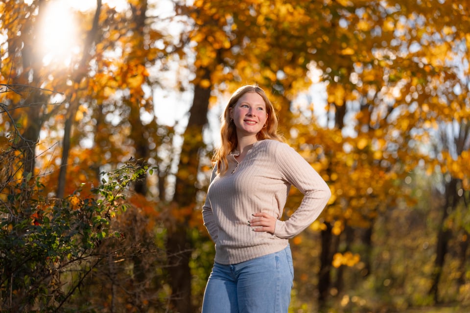 Kira Schmidt poses for senior photos in Monroe, Wisconsin on October 19th, 2025. Schmidt will graduate in 2026. for Second Crop Creative.