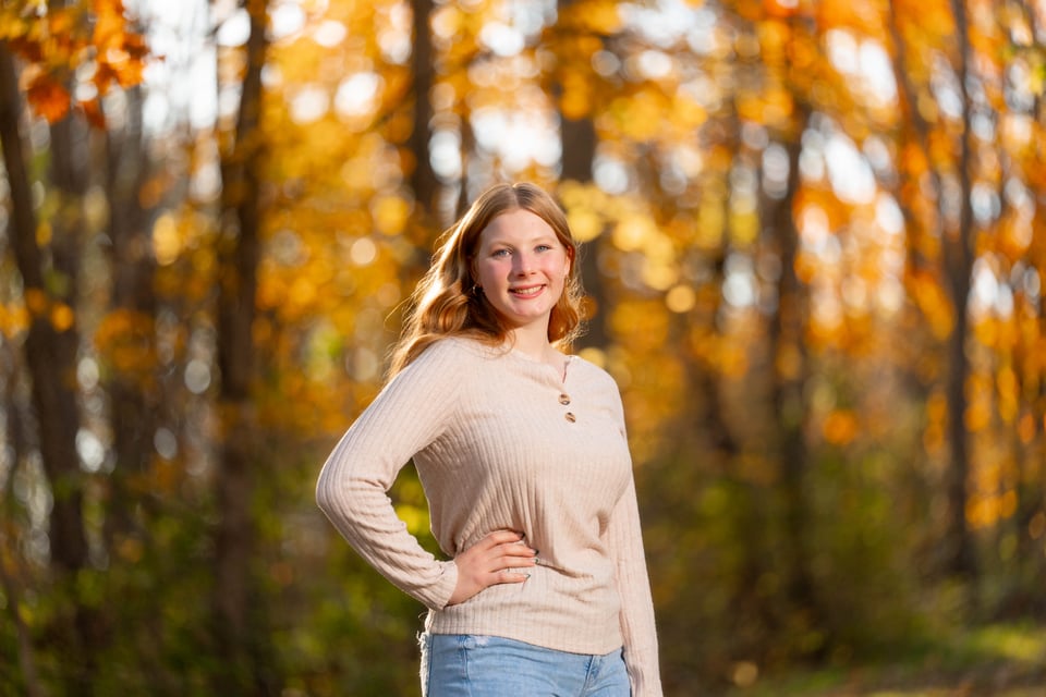 Kira Schmidt poses for senior photos in Monroe, Wisconsin on October 19th, 2025. Schmidt will graduate in 2026. for Second Crop Creative.