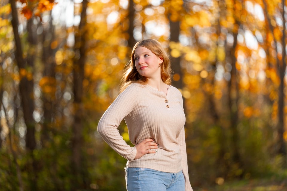 Kira Schmidt poses for senior photos in Monroe, Wisconsin on October 19th, 2025. Schmidt will graduate in 2026. for Second Crop Creative.
