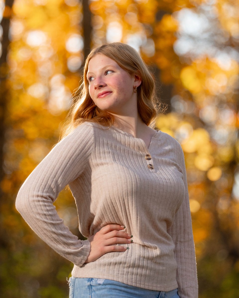 Kira Schmidt poses for senior photos in Monroe, Wisconsin on October 19th, 2025. Schmidt will graduate in 2026. for Second Crop Creative.