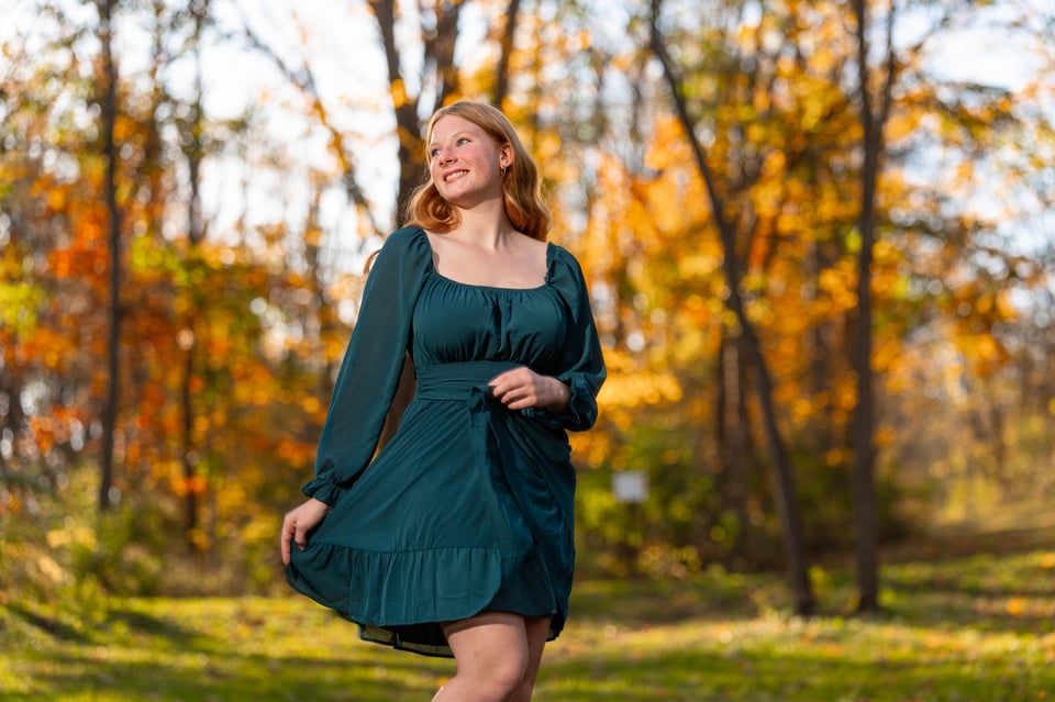 Kira Schmidt poses for senior photos in Monroe, Wisconsin on October 19th, 2025. Schmidt will graduate in 2026. for Second Crop Creative.
