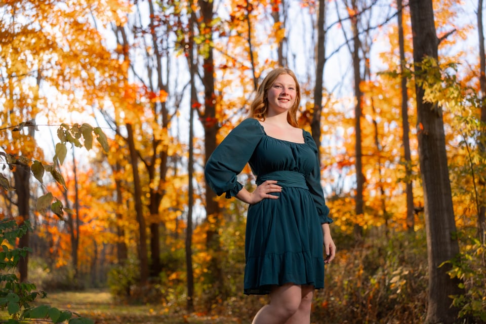 Kira Schmidt poses for senior photos in Monroe, Wisconsin on October 19th, 2025. Schmidt will graduate in 2026. for Second Crop Creative.