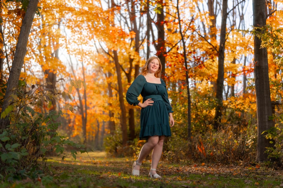 Kira Schmidt poses for senior photos in Monroe, Wisconsin on October 19th, 2025. Schmidt will graduate in 2026. for Second Crop Creative.