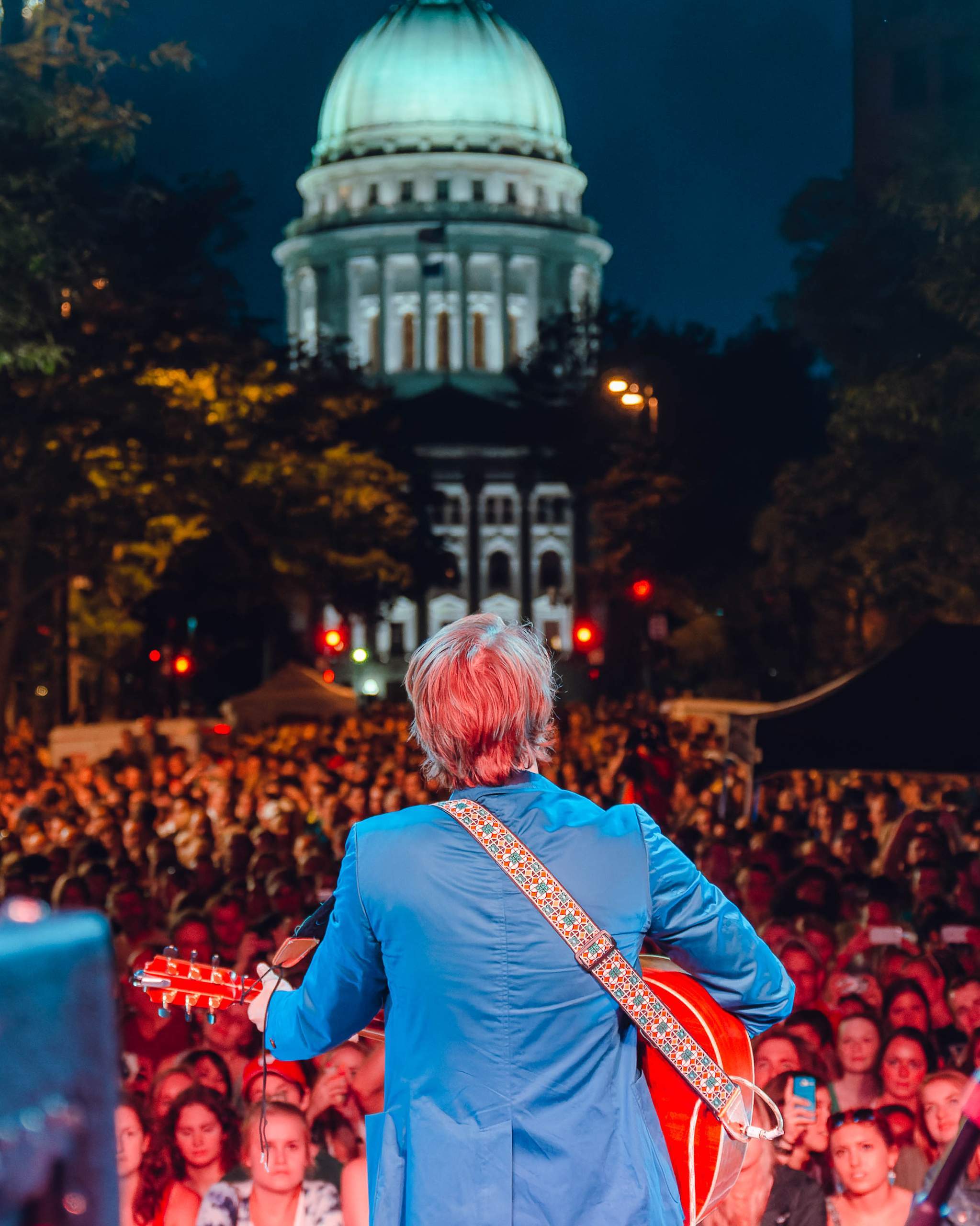 Eric Hutchinson performing Live on King Street outside The Majestic in Madison, WI July 26th, 2013, photography by Ross Harried for Second Crop Music