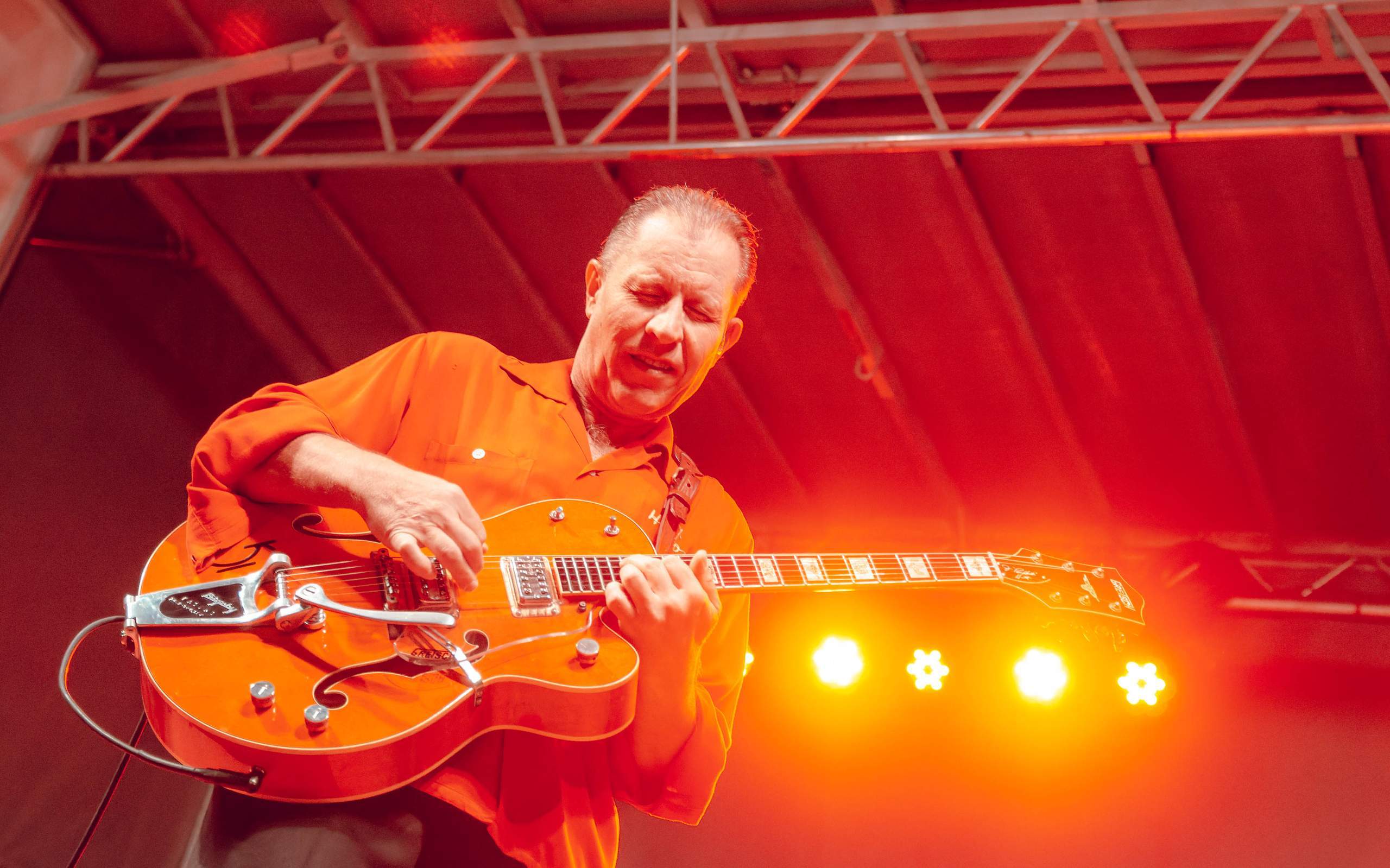 Reverend Horton Heat performing Live on King Street in Madison, WI August 23rd, 2013, photography by Ross Harried for Second Crop Music