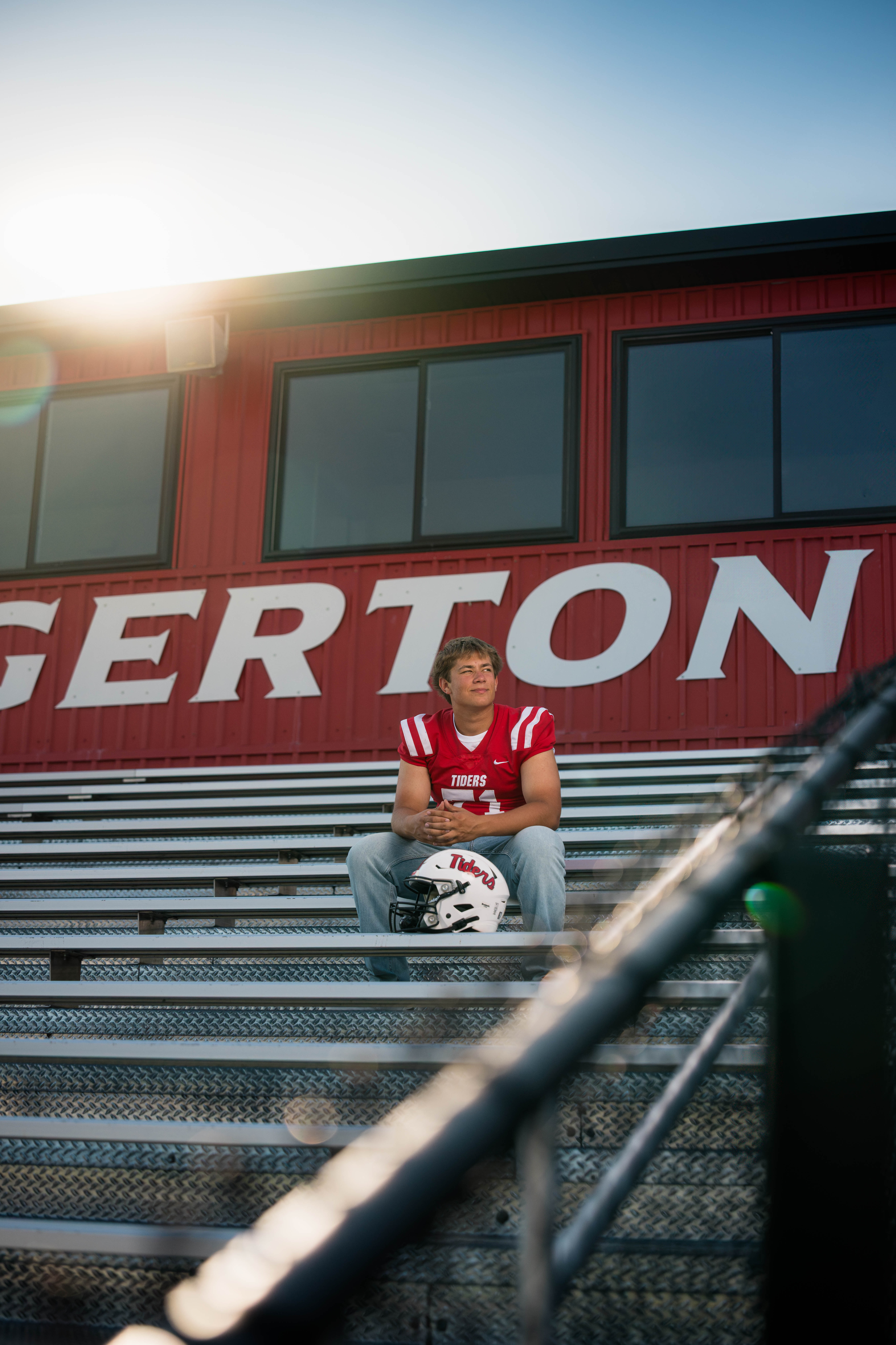 Beckett Johnson poses for senior photos at Edgerton High School in Edgerton, Wisconsin on July 15th, 2025. Johnson will graduate in 2026. Photography by Ross Harried for Second Crop Creative.