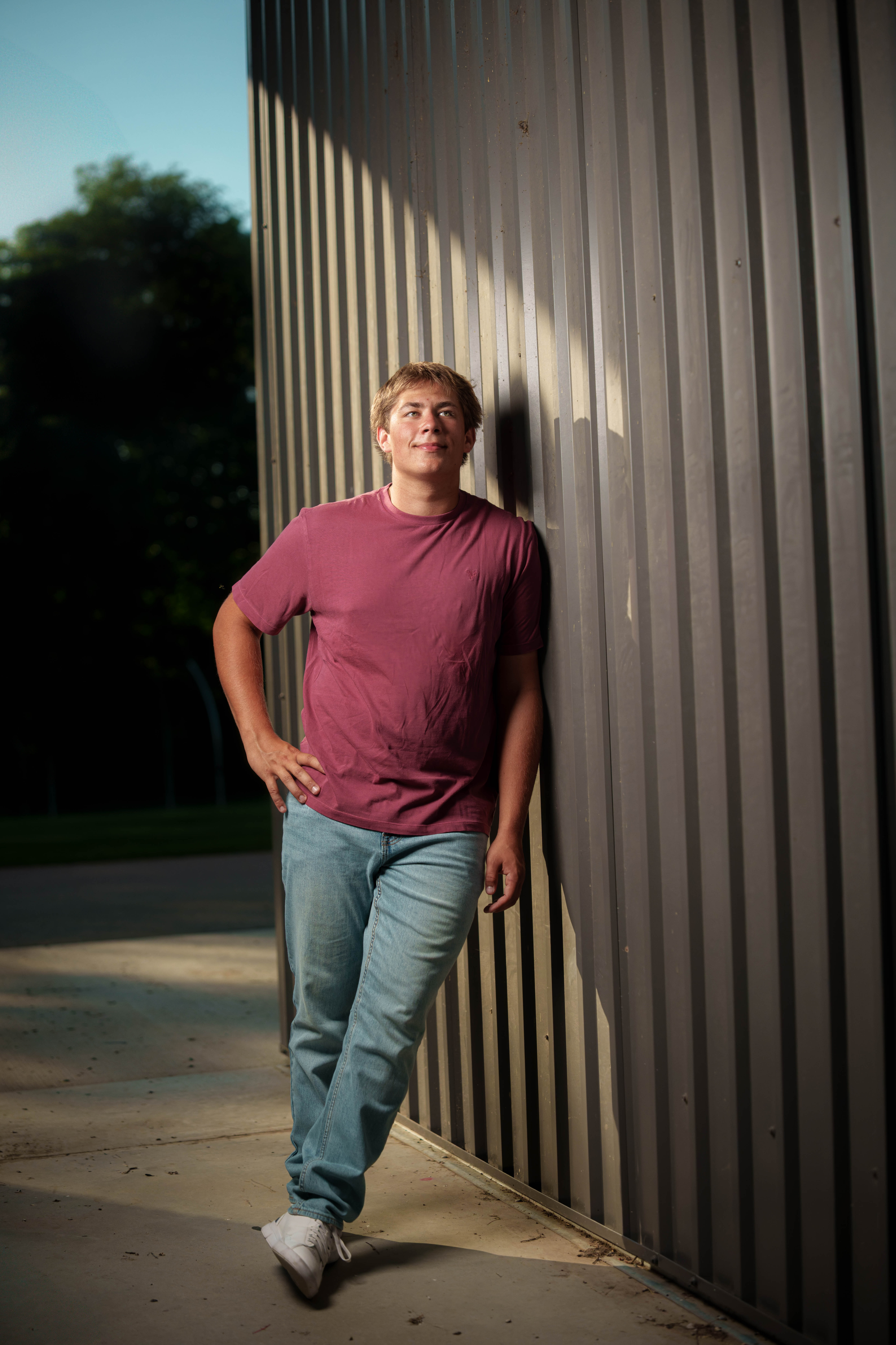 Beckett Johnson poses for senior photos at Edgerton High School in Edgerton, Wisconsin on July 15th, 2025. Johnson will graduate in 2026. Photography by Ross Harried for Second Crop Creative.