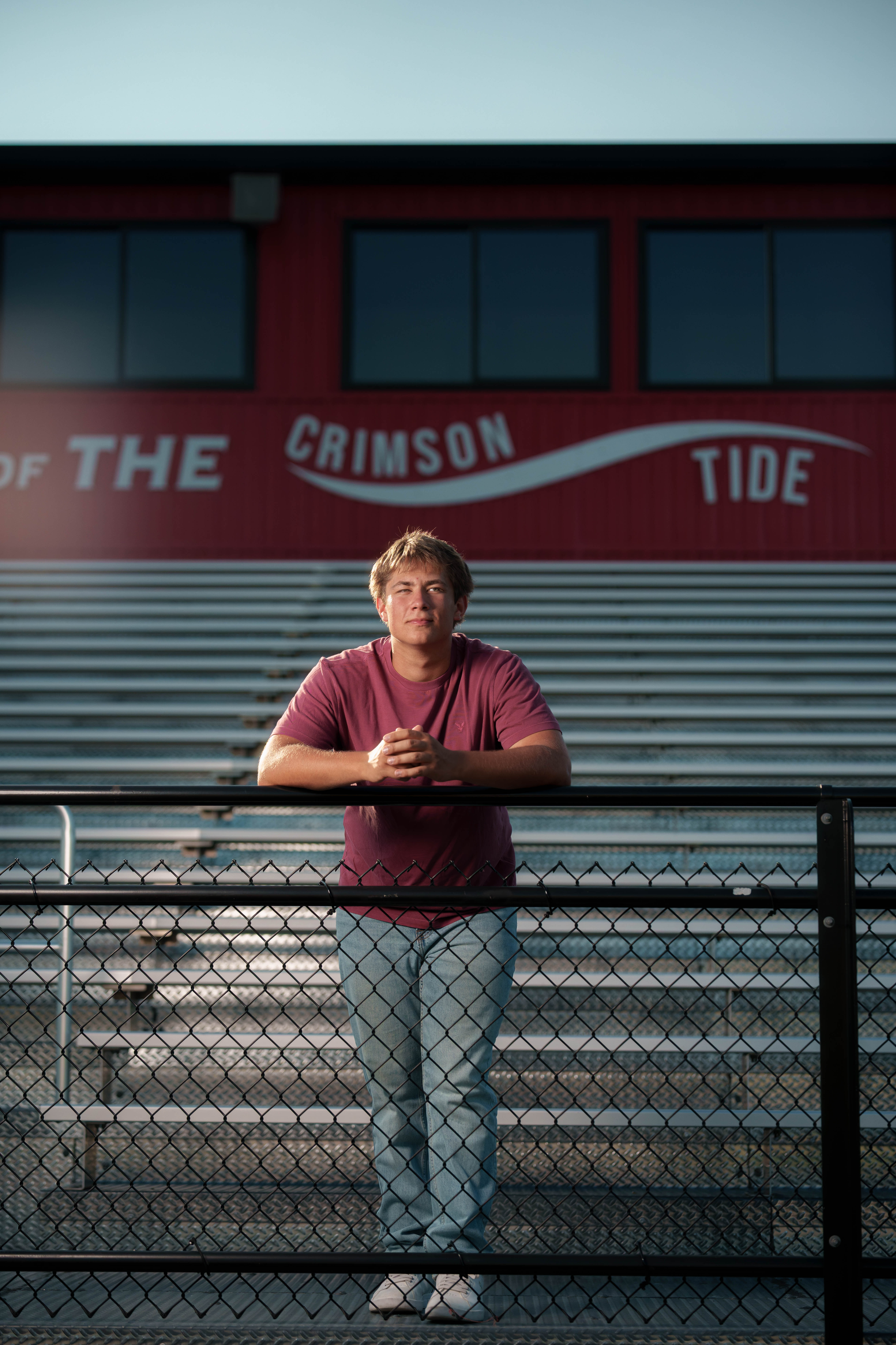 Beckett Johnson poses for senior photos at Edgerton High School in Edgerton, Wisconsin on July 15th, 2025. Johnson will graduate in 2026. Photography by Ross Harried for Second Crop Creative.