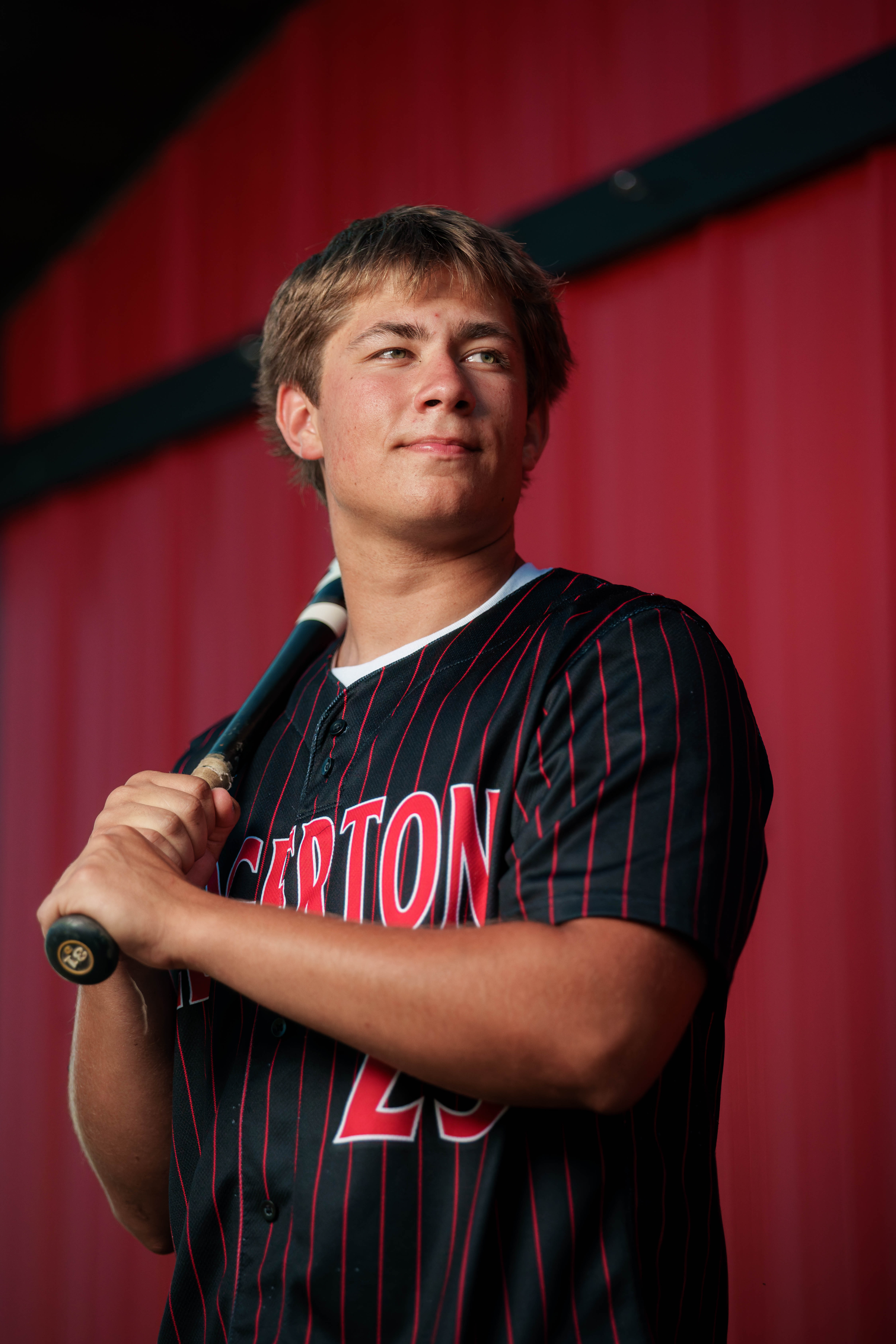 Beckett Johnson poses for senior photos at Edgerton High School in Edgerton, Wisconsin on July 15th, 2025. Johnson will graduate in 2026. Photography by Ross Harried for Second Crop Creative.
