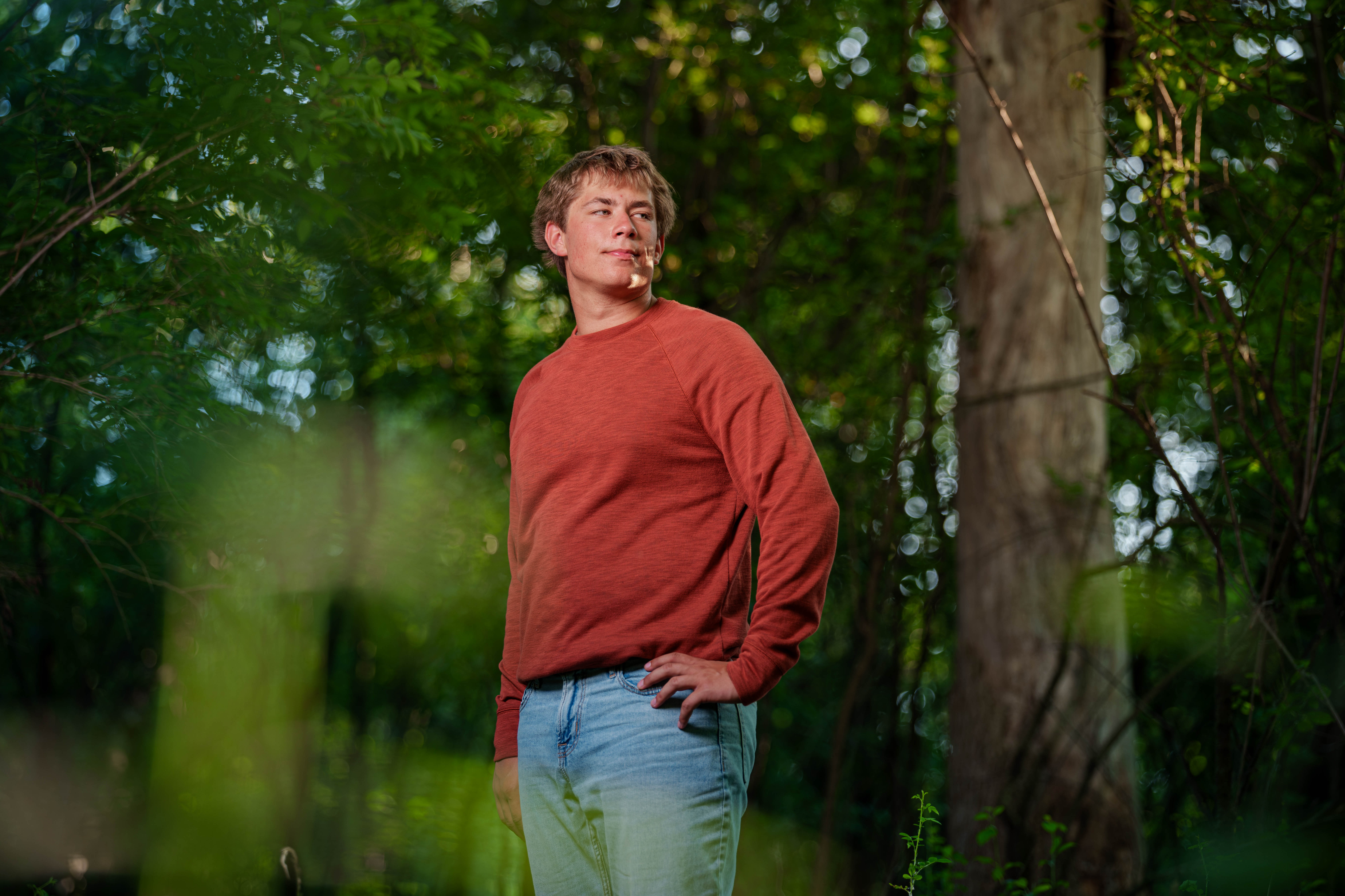 Beckett Johnson poses for senior photos at Edgerton High School in Edgerton, Wisconsin on July 15th, 2025. Johnson will graduate in 2026. Photography by Ross Harried for Second Crop Creative.