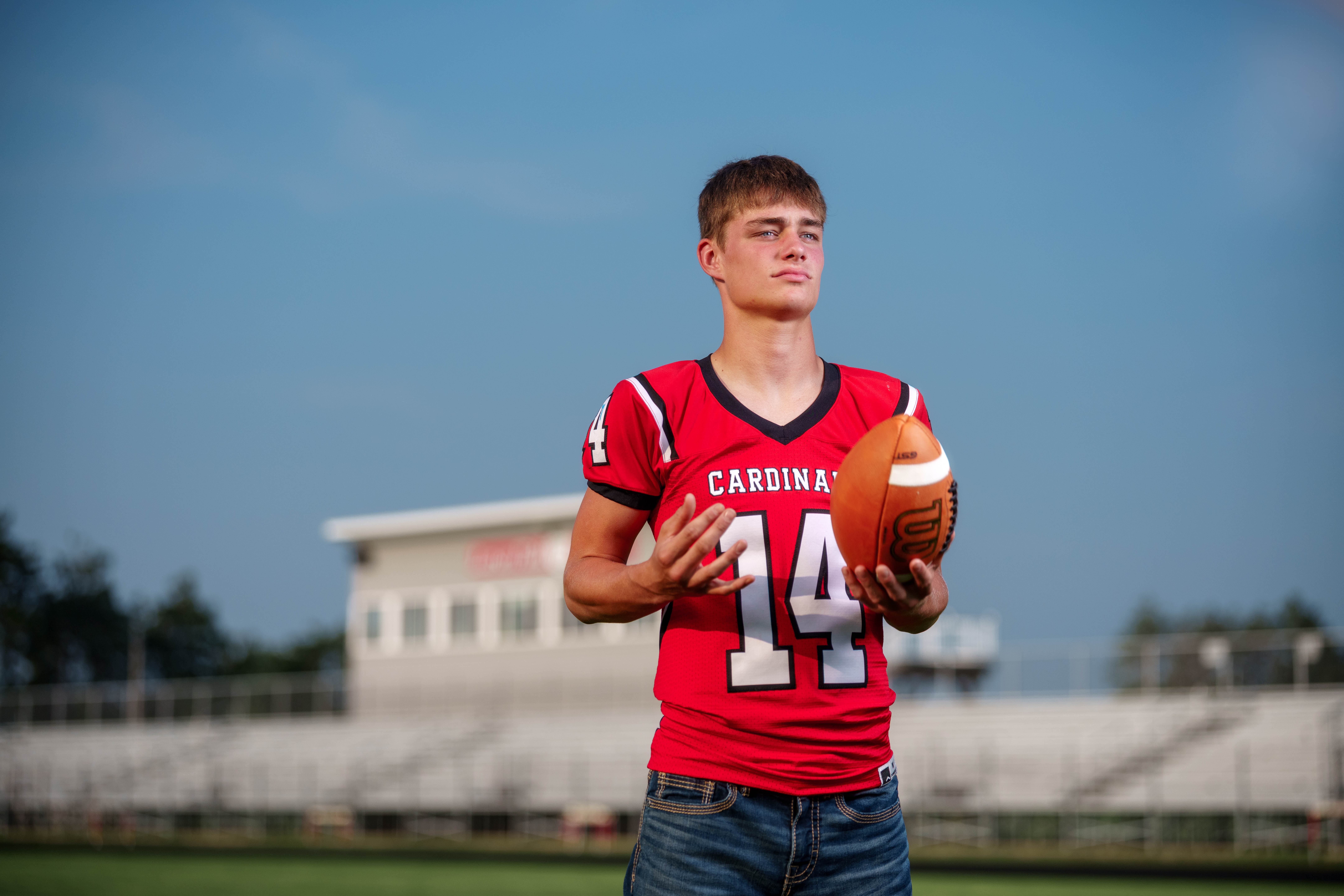 Click to View Larger Jayden Brown poses for senior photos at Brodhead High School in Brodhead, Wisconsin on August 4th, 2025. Brown will graduate in 2026. Photography by Ross Harried for Second Crop Creative.