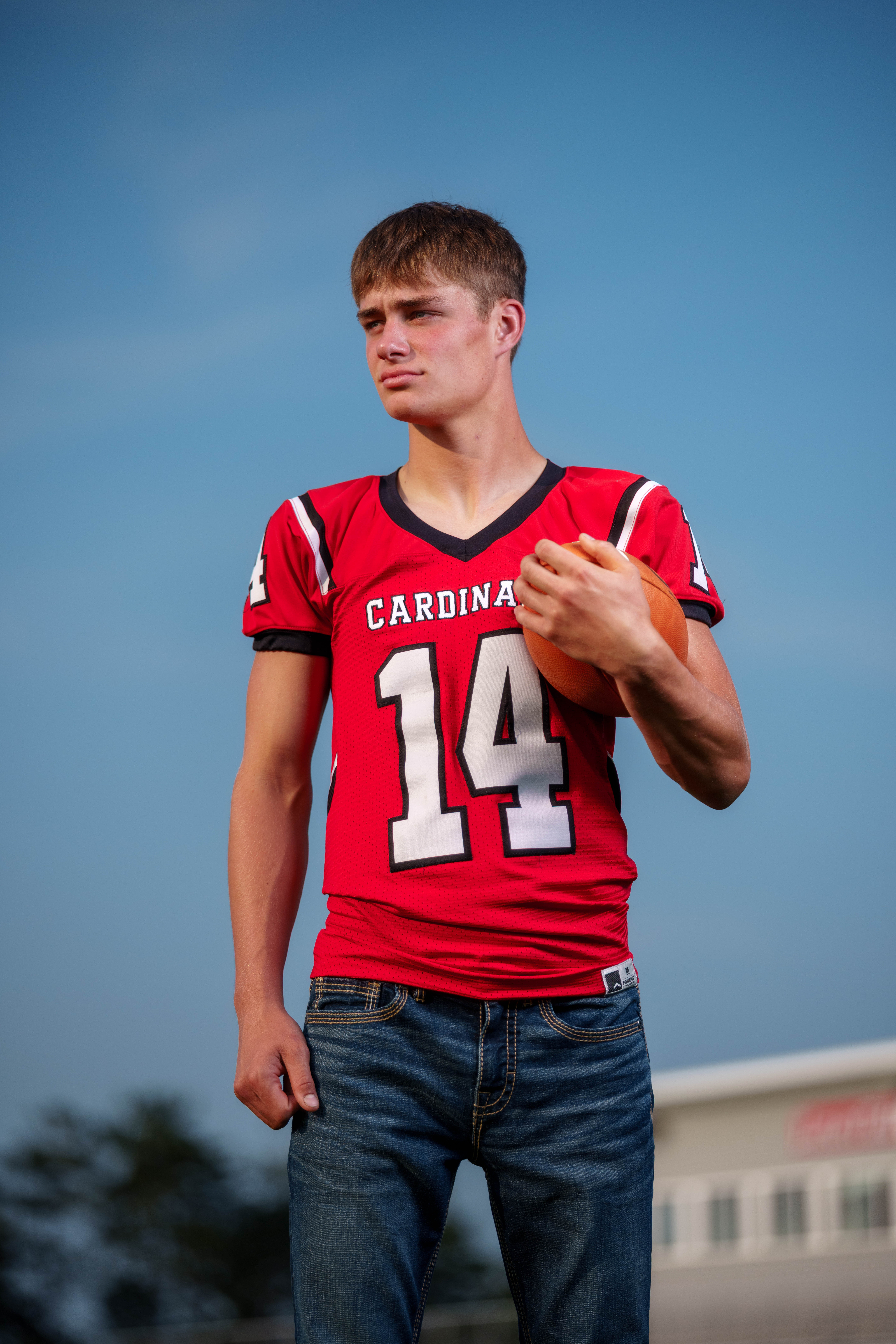 Click to View Larger Jayden Brown poses for senior photos at Brodhead High School in Brodhead, Wisconsin on August 4th, 2025. Brown will graduate in 2026. Photography by Ross Harried for Second Crop Creative.