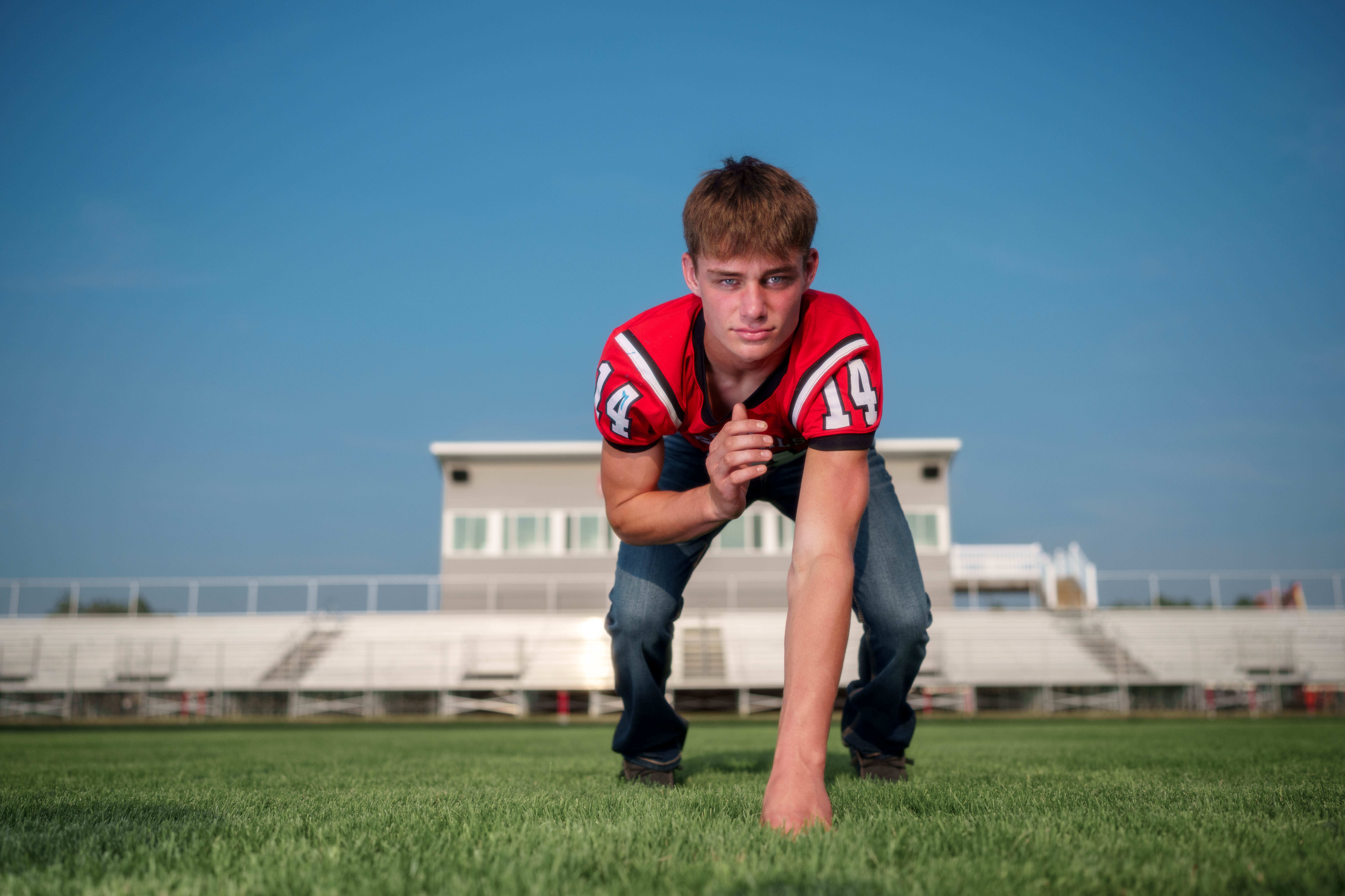 Click to View Larger Jayden Brown poses for senior photos at Brodhead High School in Brodhead, Wisconsin on August 4th, 2025. Brown will graduate in 2026. Photography by Ross Harried for Second Crop Creative.