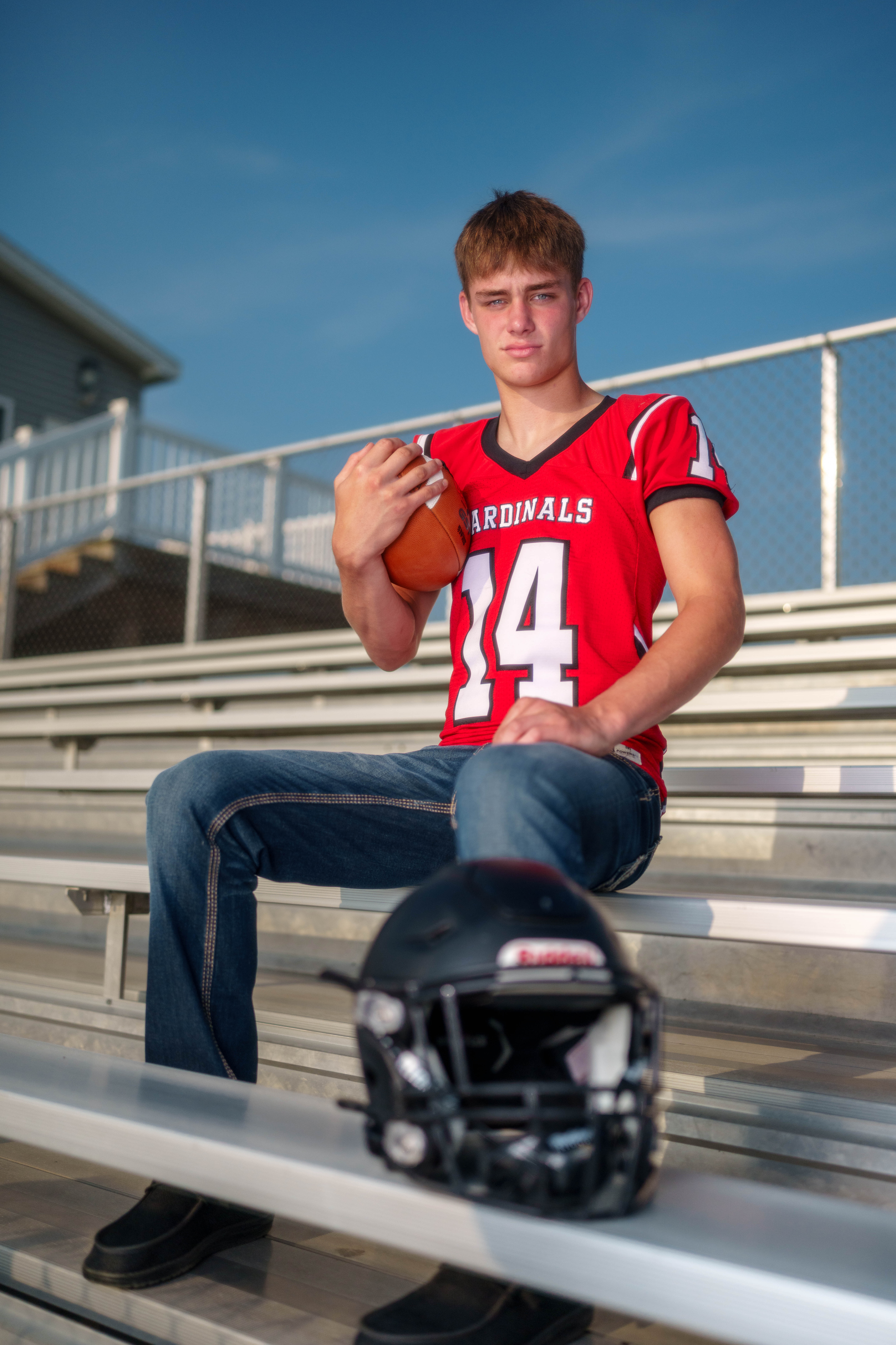 Click to View Larger Jayden Brown poses for senior photos at Brodhead High School in Brodhead, Wisconsin on August 4th, 2025. Brown will graduate in 2026. Photography by Ross Harried for Second Crop Creative.