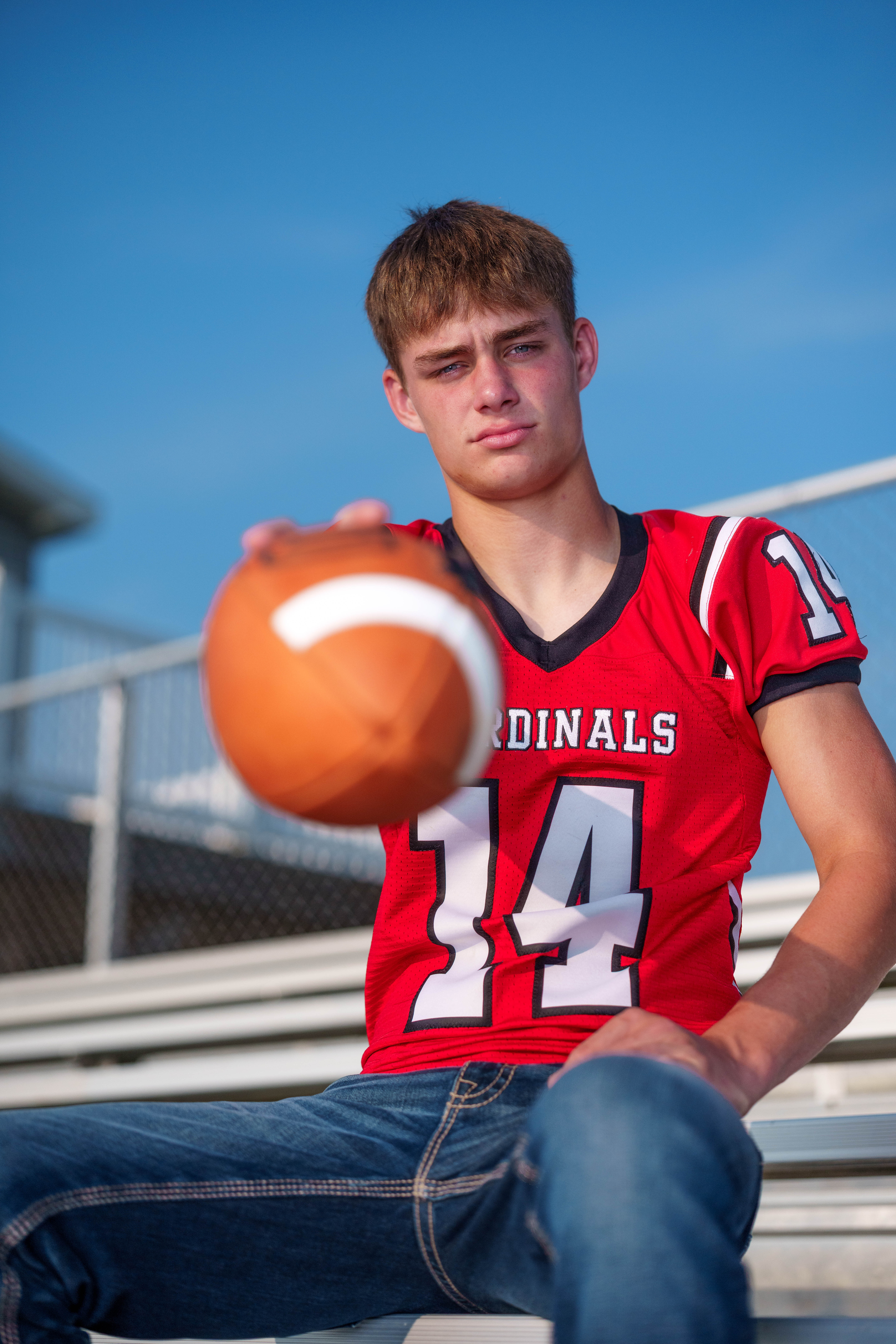 Click to View Larger Jayden Brown poses for senior photos at Brodhead High School in Brodhead, Wisconsin on August 4th, 2025. Brown will graduate in 2026. Photography by Ross Harried for Second Crop Creative.