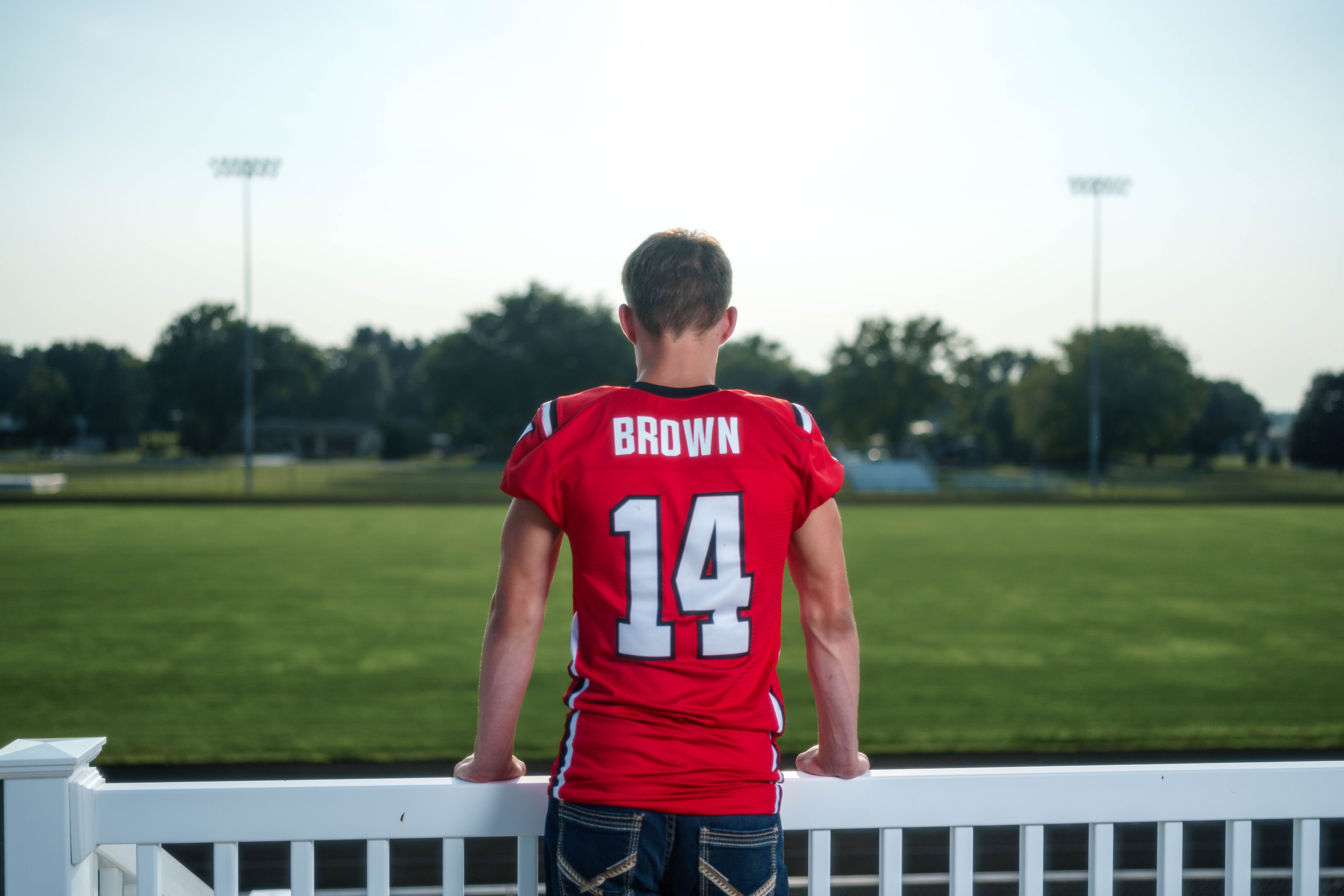 Click to View Larger Jayden Brown poses for senior photos at Brodhead High School in Brodhead, Wisconsin on August 4th, 2025. Brown will graduate in 2026. Photography by Ross Harried for Second Crop Creative.