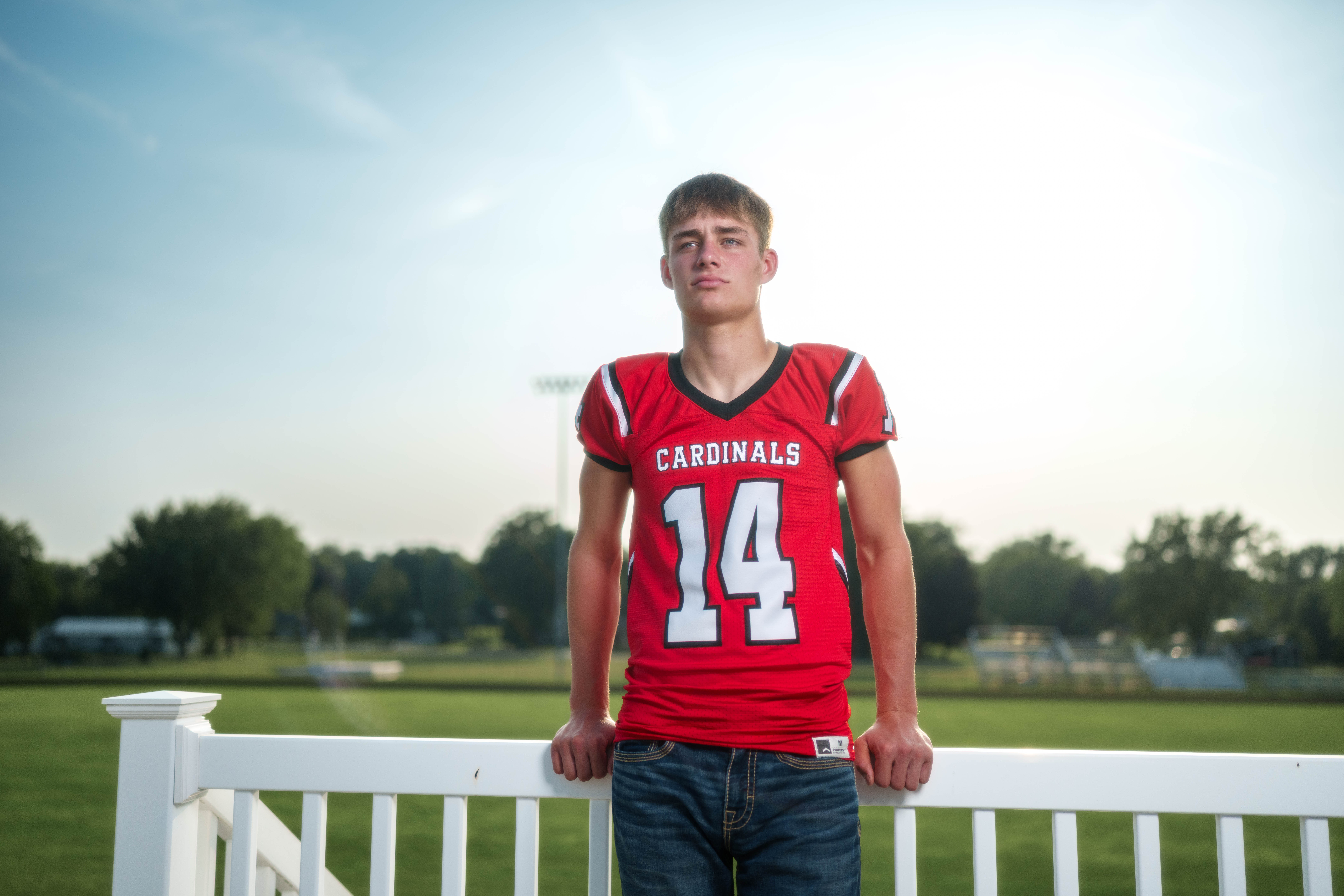Click to View Larger Jayden Brown poses for senior photos at Brodhead High School in Brodhead, Wisconsin on August 4th, 2025. Brown will graduate in 2026. Photography by Ross Harried for Second Crop Creative.