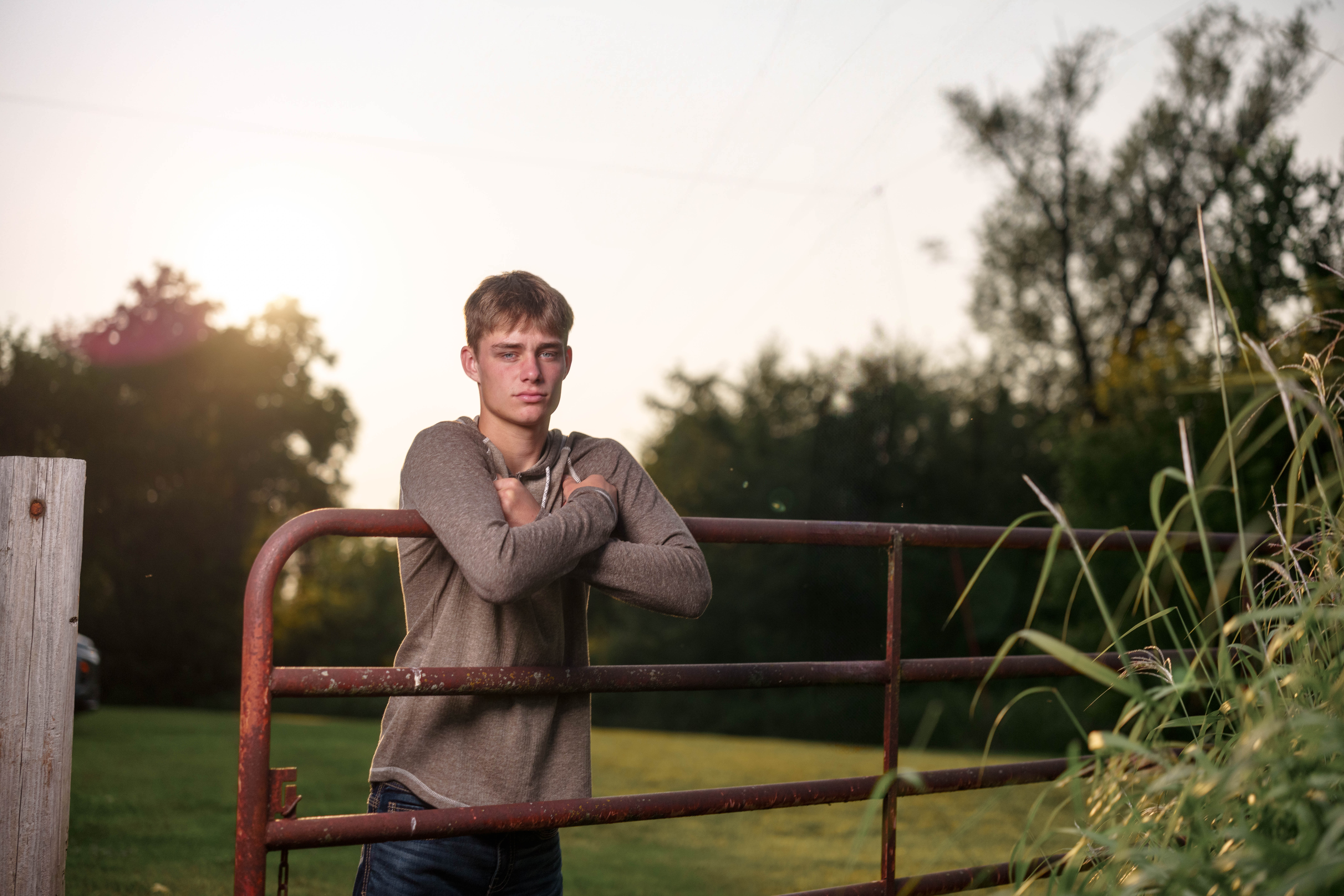 Click to View Larger Jayden Brown poses for senior photos near Juda, Wisconsin on August 4th, 2025. Brown will graduate in 2026. Photography by Ross Harried for Second Crop Creative.