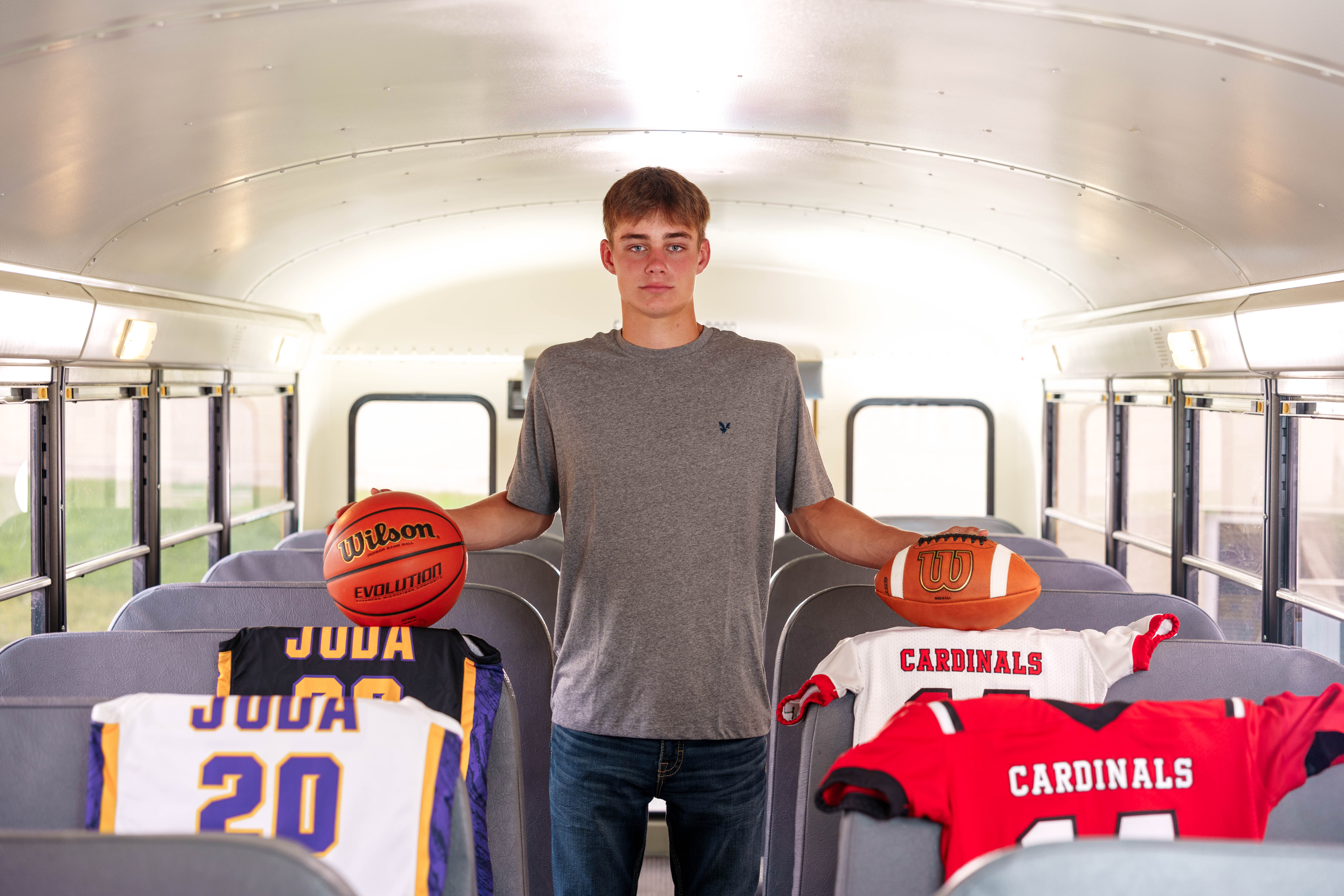 Click to View Larger Jayden Brown poses for senior photos in Juda, Wisconsin on August 4th, 2025. Brown will graduate in 2026. Photography by Ross Harried for Second Crop Creative.