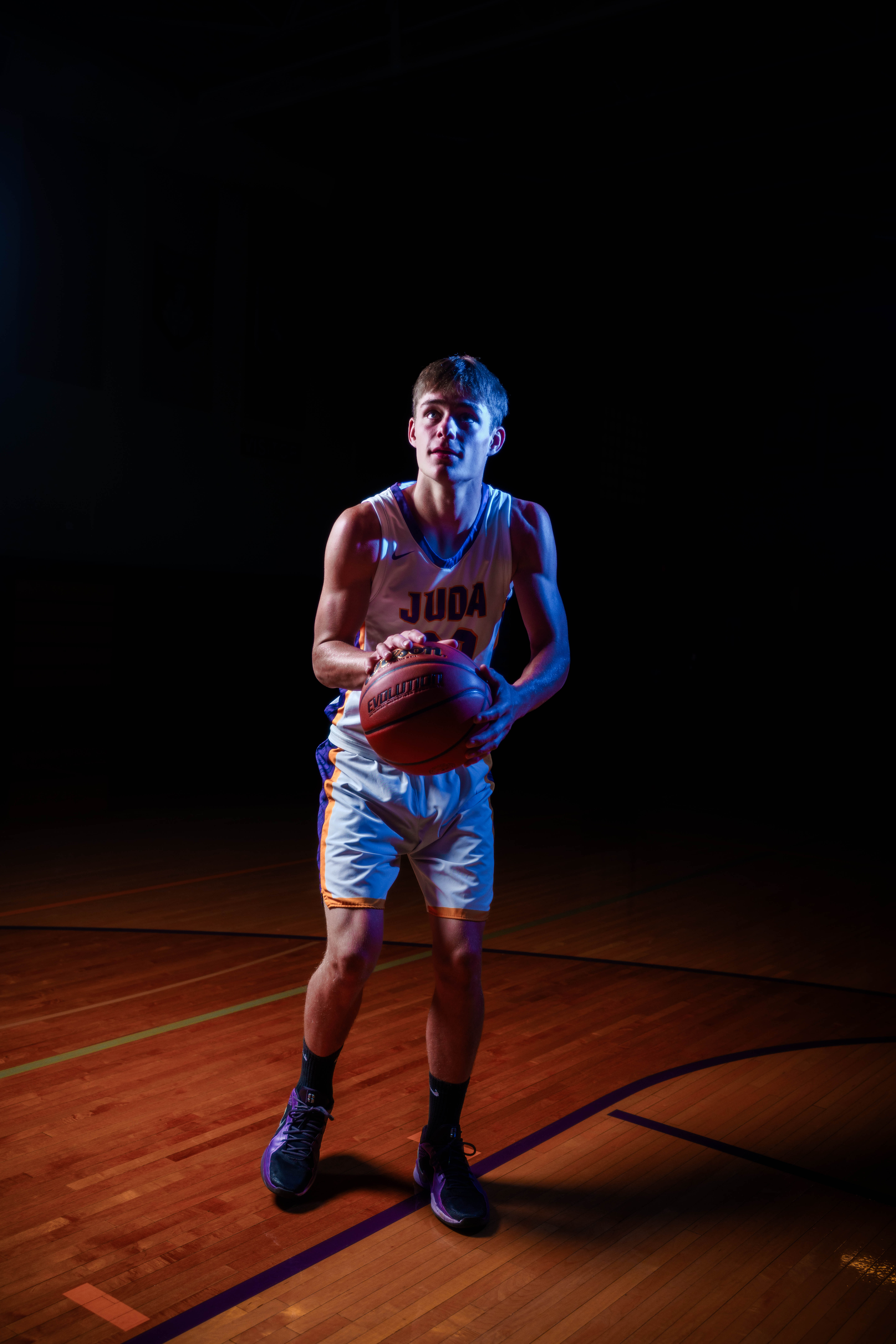 Click to View Larger Jayden Brown poses for senior photos at Juda High School in Juda, Wisconsin on August 4th, 2025. Brown will graduate in 2026. Photography by Ross Harried for Second Crop Creative.